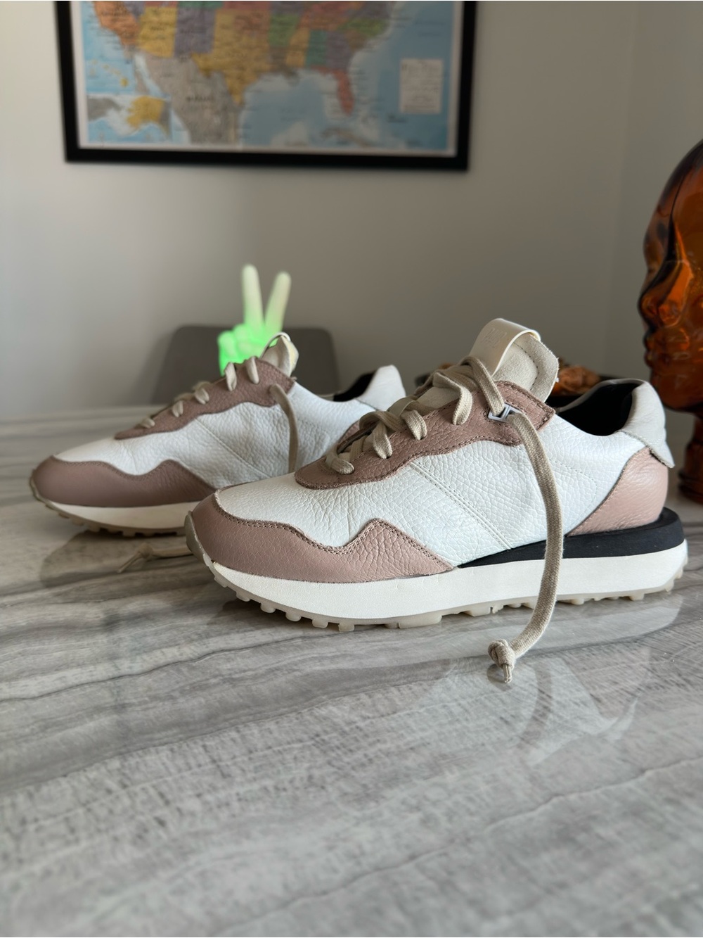 P448 Cancun White Rose Pink Leather Sneakers